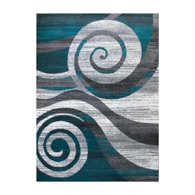 8' X 10' Turquoise Swirl Olefin Area Rug For Entryway, Living Room, Bedroom