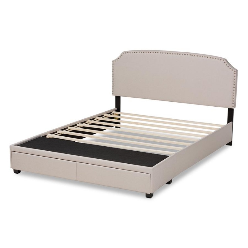 Baxton Studio Larese Beige Fabric Upholstered 2-Drawer King Size Platform Storage Bed