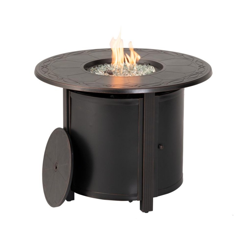 Hartwick 34" Round Gas Fire Pit Chat Table With Clear Glass Fire Beads
