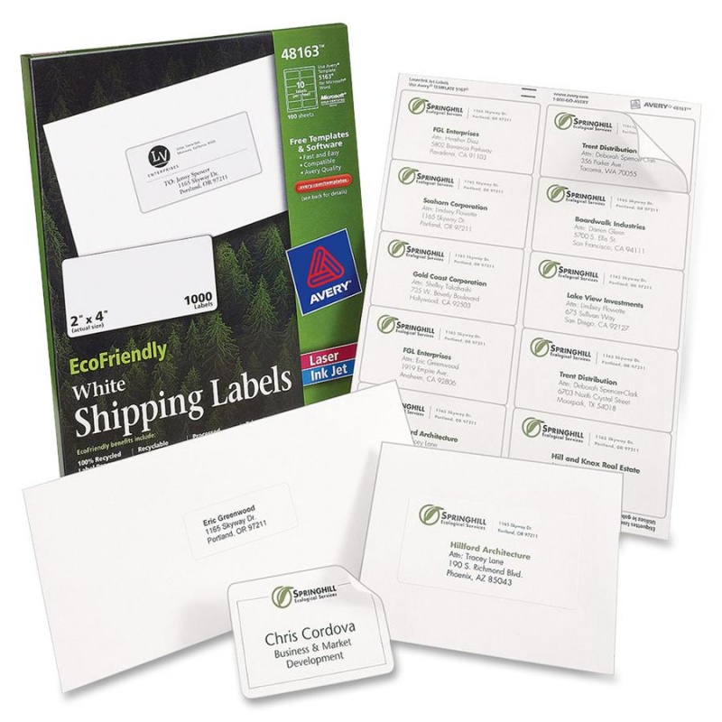 Avery® Ecofriendly Address Labels - 1" Width X 2 5/8" Length - Permanent Adhesive - Rectangle - Laser, Inkjet - White - Paper - 30 / Sheet - 100 Total Sheets - 3000 Total Label(S) - 3000 / Box