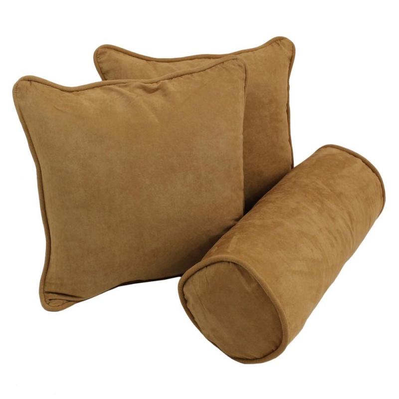 Double-Corded Solid Microsuede Throw Pillows With Inserts (Set of 3) Camel