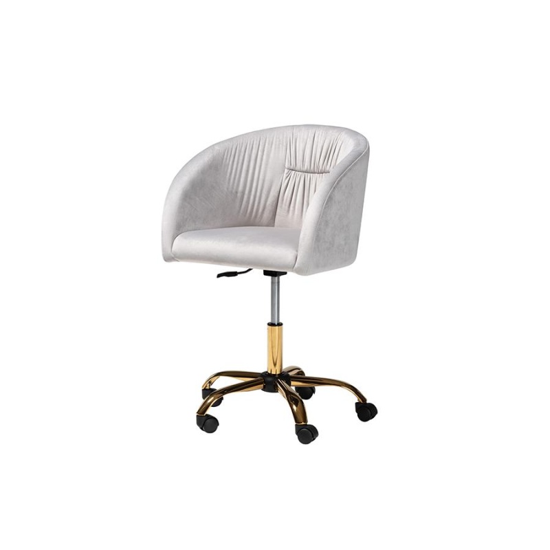 Glam And Luxe Grey Velvet Fabric And Gold Metal Swivel Office Chair