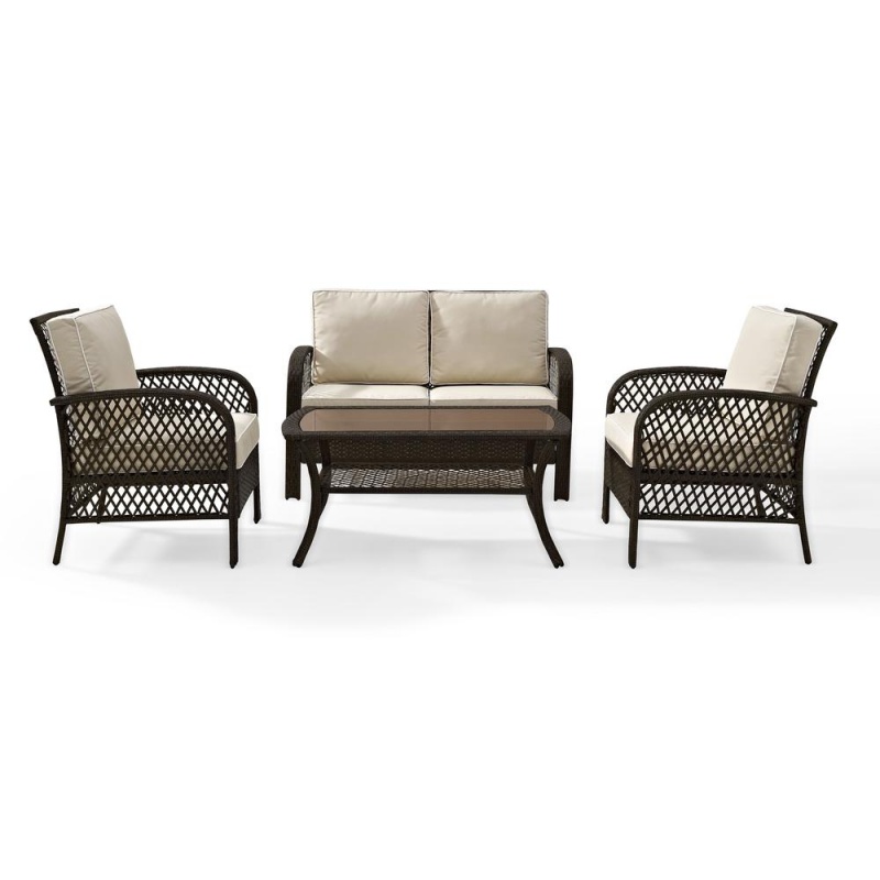 Tribeca 4Pc Outdoor Wicker Conversation Set Sand/Brown - Loveseat, 2 Arm Chairs, Coffee Table