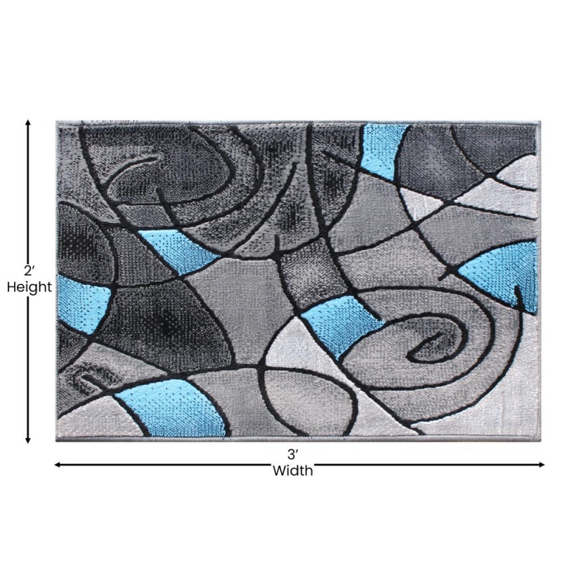 Jubilee Collection 2' X 3' Blue Abstract Pattern Area Rug - Olefin Rug With Jute Backing For Hallway, Entryway, Or Bedroom