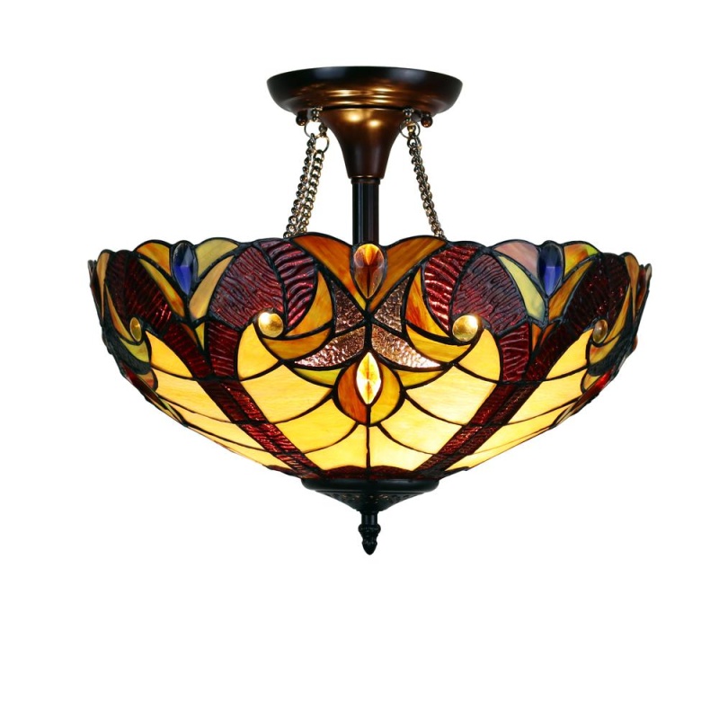 Chloe Lighting Adia Victorian Tiffany-Style Dark Bronze 2 Light Semi-Flush Fixture 16" Wide