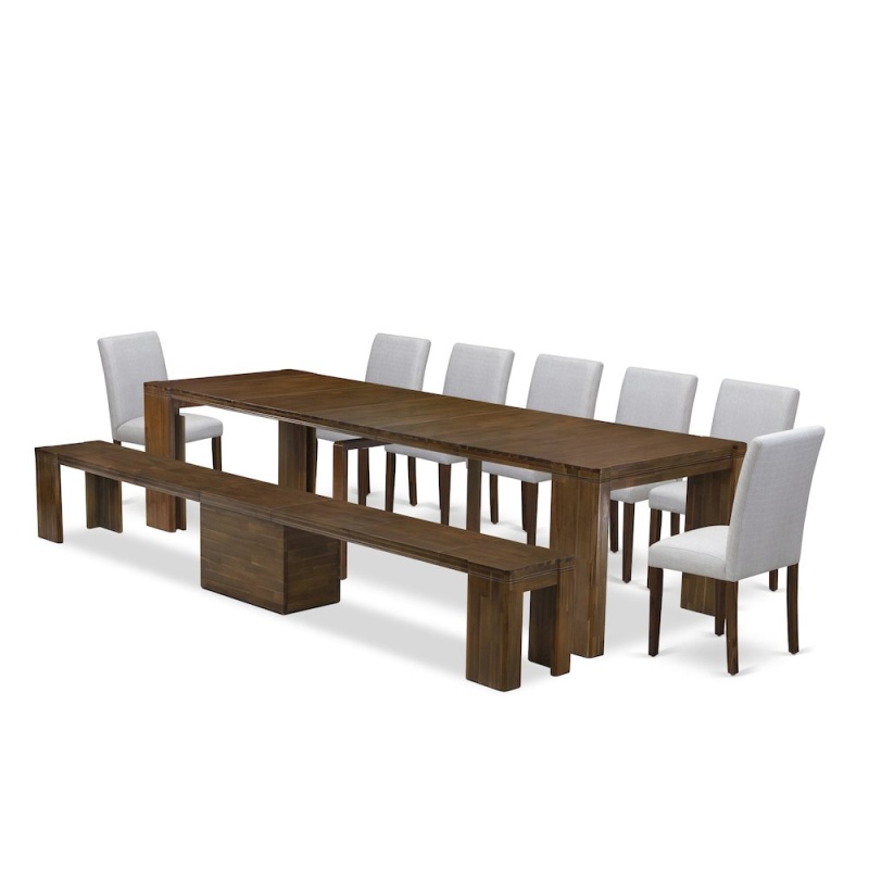9 Pieces Extendable Dining Set Includes A Rectangle Kitchen Table