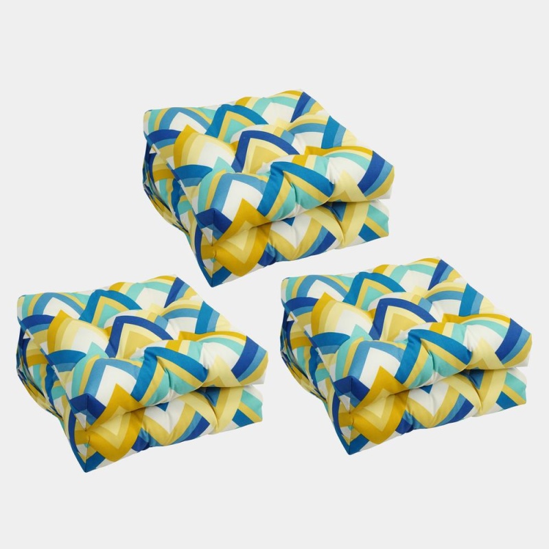 16-Inch Spun Polyester Outdoor Square Tufted Chair Cushions (Set of 6)