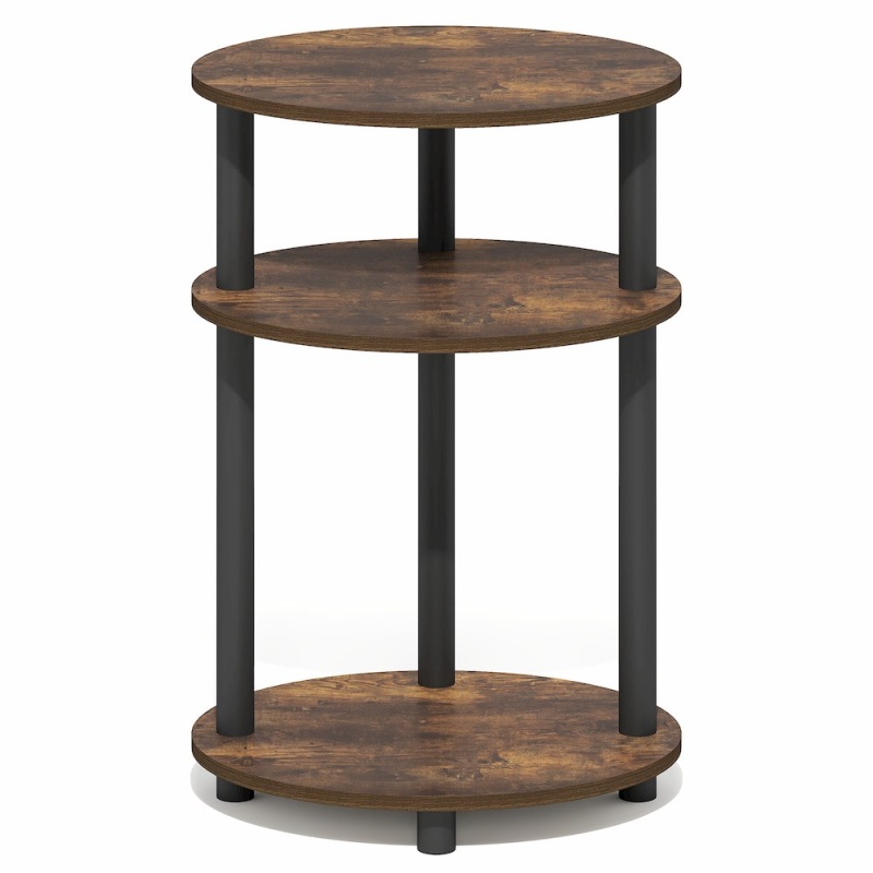 Side Table, 3-Tier Oval End Table, Night Stand, Bedside Table, Amber Pine/Black