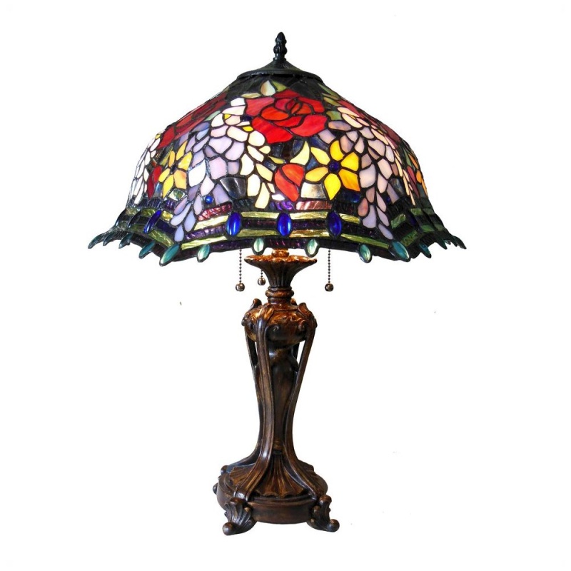 Carrell Tiffany-Style 3 Light Roses Table Lamp 20" Shade