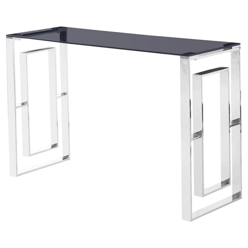 Best Master Mallory Stainless Steel And Smoked Glass Console Table In Silver