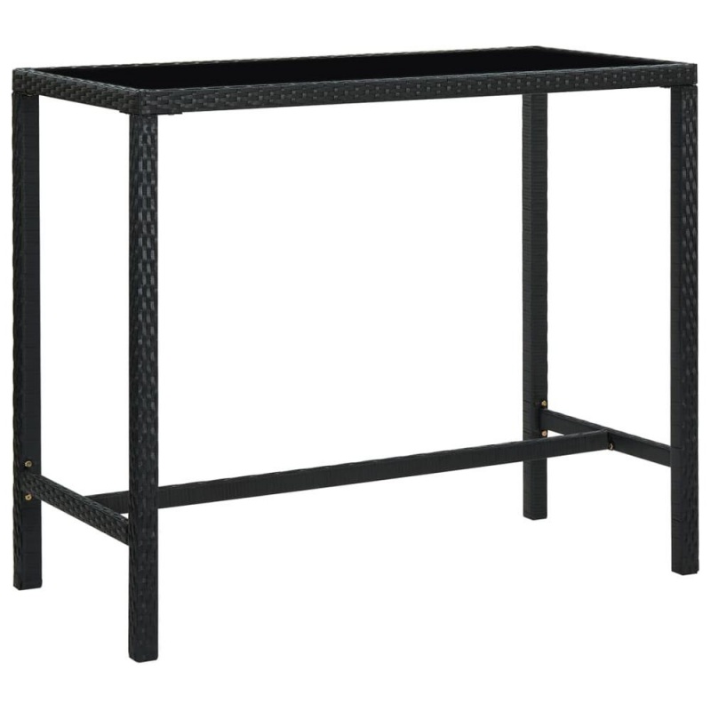 Vidaxl Garden Bar Table Black 51.2"X23.6"X43.3" Poly Rattan And Glass 3461