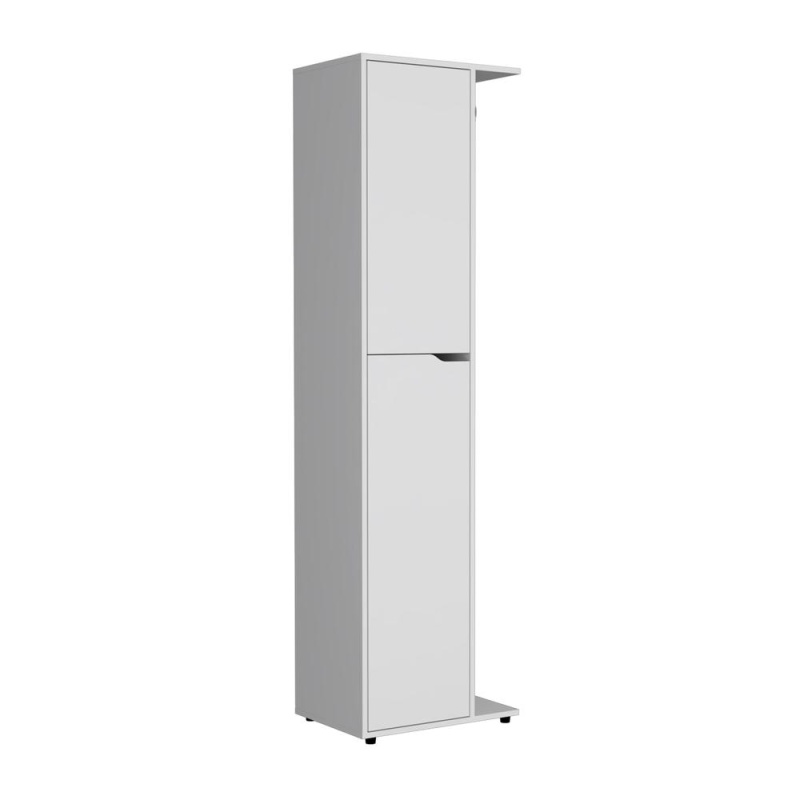 Storage Closet With One Door, Four Shelves And Broom And Mop Holder,White