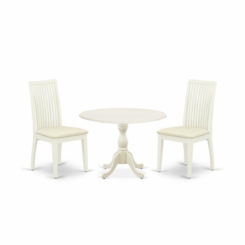 East West Furniture Dmip3-Lwh-C 3 Piece Dining Room Table Set Contains 1 Drop Leaves Dining Room Table And 2 Linen White Dining Room Chairs With Slatted Back - Linen White Finish