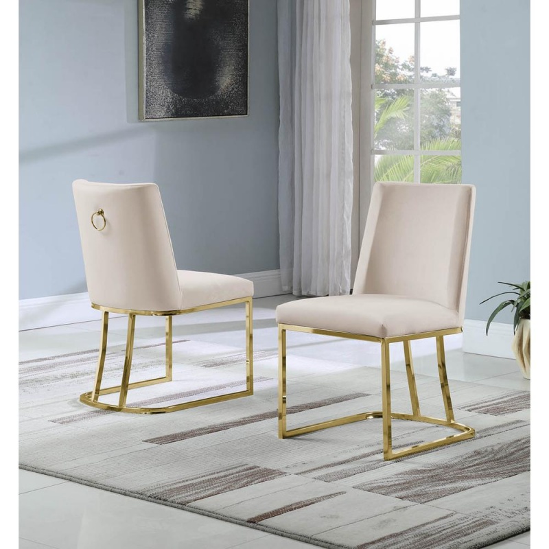 Velvet Upholstered Side Chair, Gold Color Legs, 4 Colors To Choose (Set Of 2) - Beige