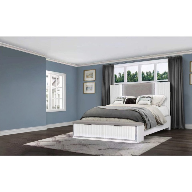 Eastern King White Platform Bed Frame with LED Lights