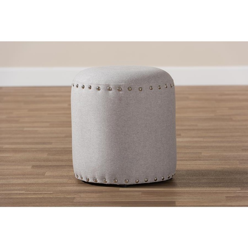 Rosine Modern And Contemporary Light Grey Fabric Upholstered Nail Trim Ottoman