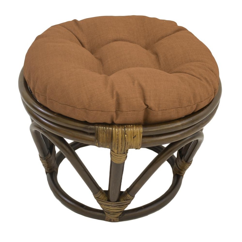 Rattan Ottoman With Outdoor Fabric Cushion, Mocha