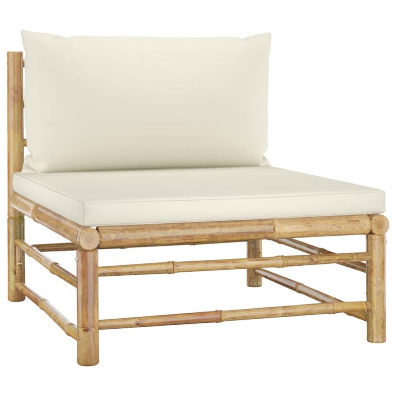 Vidaxl Garden Middle Sofa With Cream White Cushions Bamboo 3146