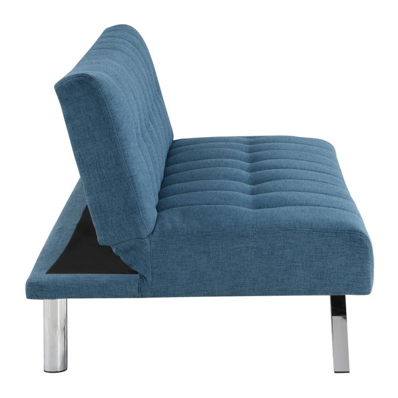 Sawyer Futon In Blue Fabric With Stainless Steel Legs