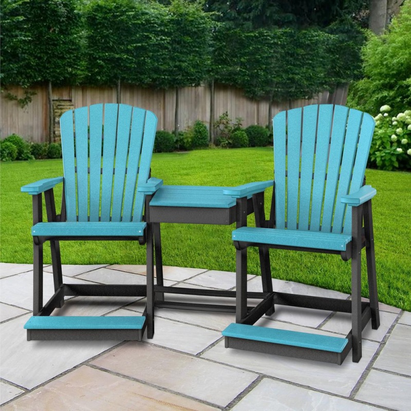 Os Home And Office Counter Height Settee Table Combo In Aruba Blue With A Black Base
