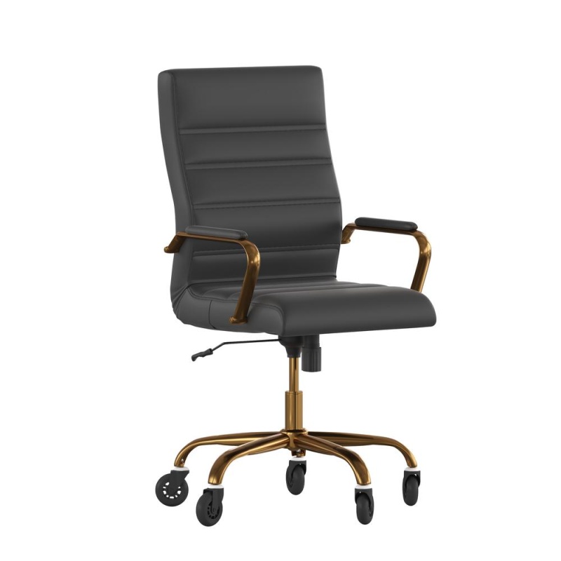 High Back Black Executive Swivel Office Chair With Gold Frame, Arms