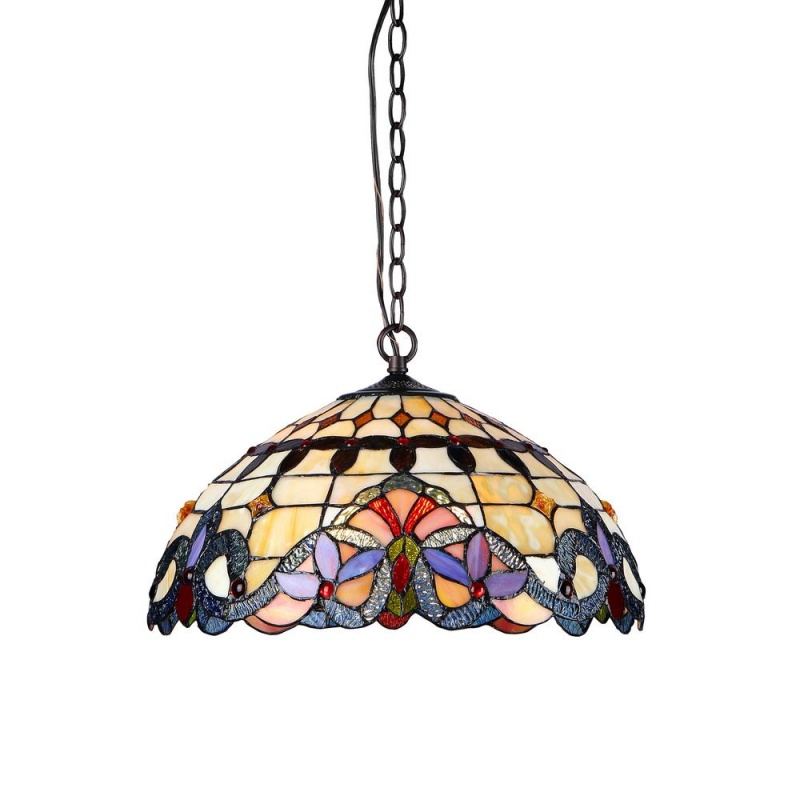 Cooper Tiffany-Style 2-Light Victorian Ceiling Pendant Fixture, 18" Shade