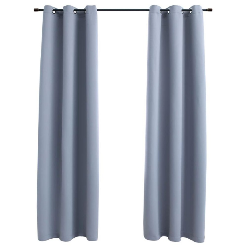 Vidaxl Blackout Curtains With Rings 2 Pcs Gray 37"X63" Fabric
