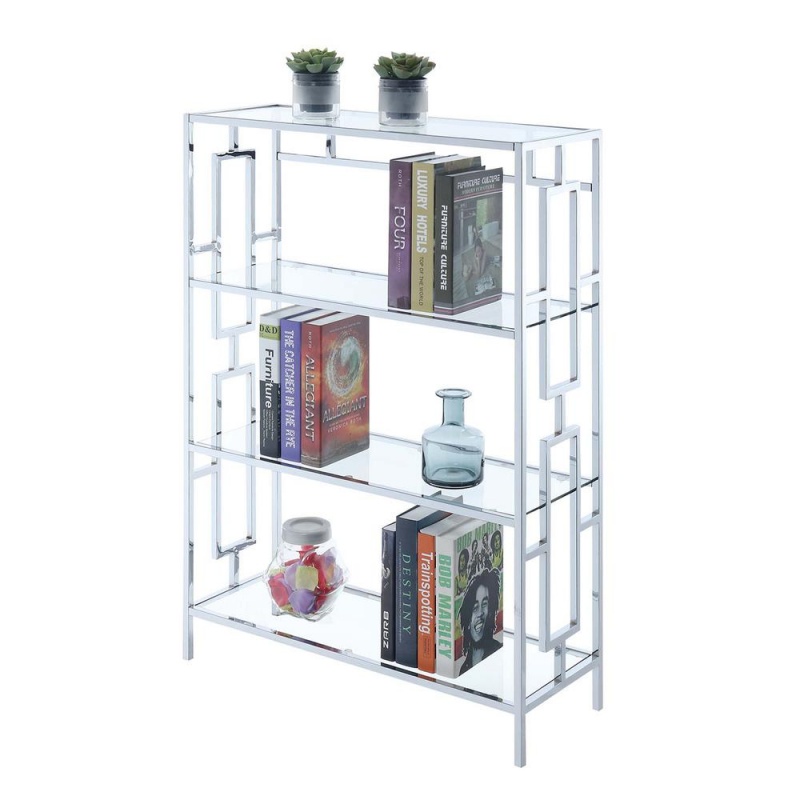 Town Square Chrome 4 Tier Bookcase, Clear Glass/Chrome Frame