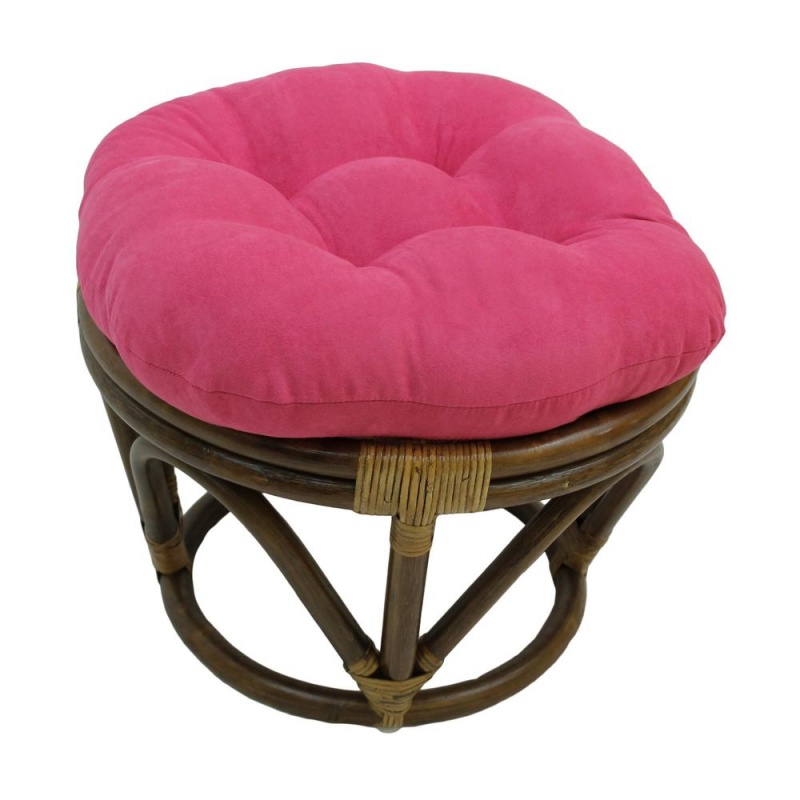 Rattan Ottoman With Micro Suede Cushion