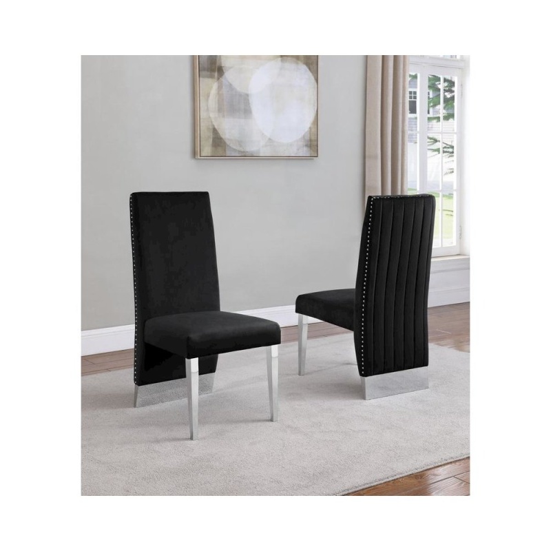Tufted Velvet Upholstered Dining Chair, 4 Colors To Choose (Set Of 2) - Black