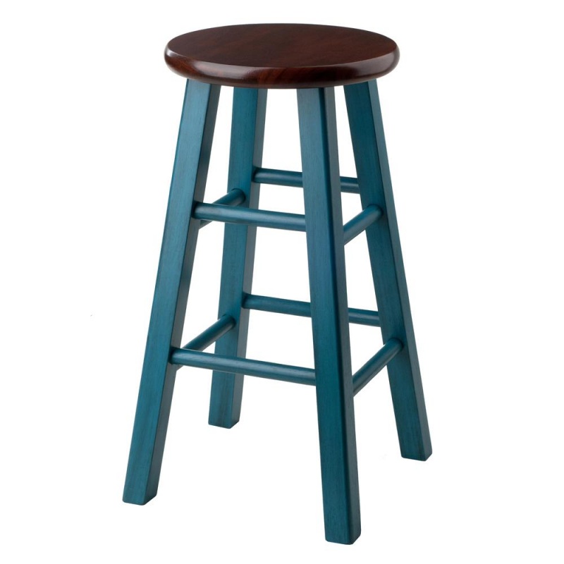 Ivy 24" Counter Stool Rustic Teal W/ Walnut Seat