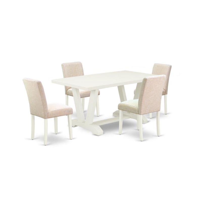 East West Furniture V026ab202-5 5-Pc Dinette Room Set - 4 Parson Dining Chairs And 1 Modern Rectangular Linen White Wooden Dining Table With High Chair Back - Linen White Finish