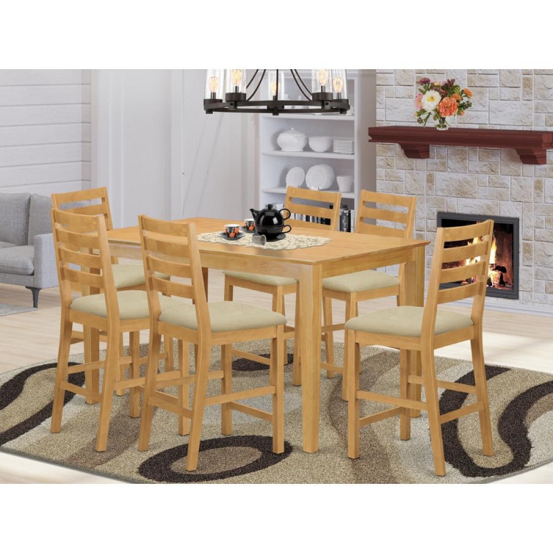 7 Pc Counter Height Set-Pub Table And 6 Bar Stools With Backs