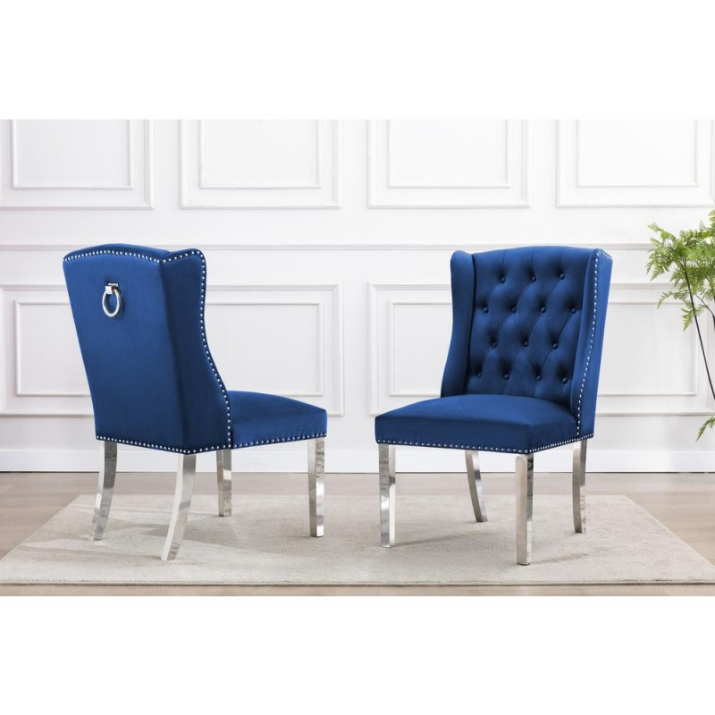 Tufted Velvet Upholstered Side Chairs, 4 Colors To Choose (Set Of 2) - Navy 611