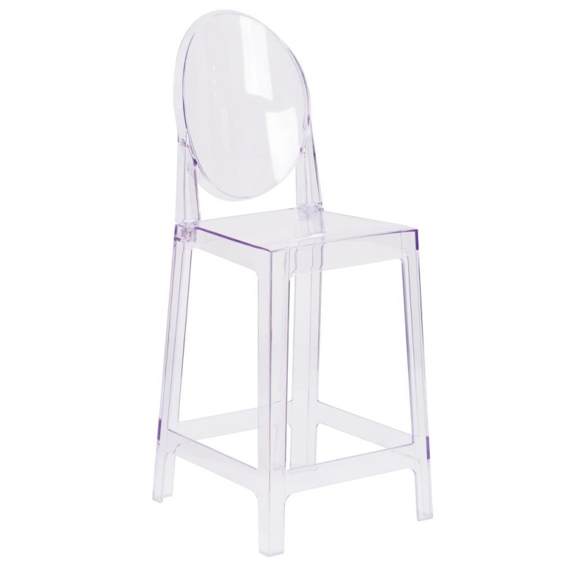 Ghost Counter Stool With Oval Back in Revna Transparent Crystal