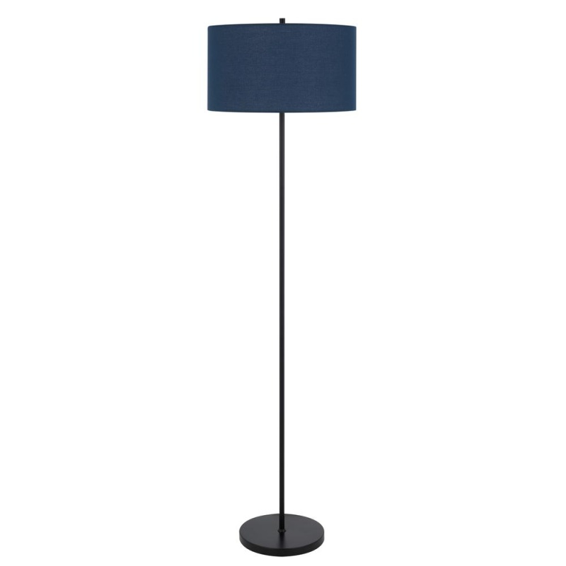 150W 3 Way Cromwell Metal Floor Lamp with Navy Blue Linen Shade