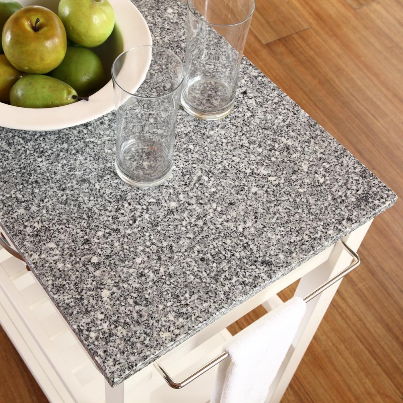 Granite Top Kitchen Prep Cart White/Gray