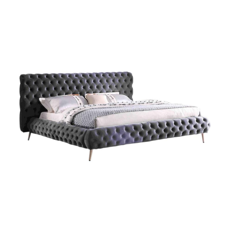 Demeter Tufted Velvet Platform Bed, King, Grey