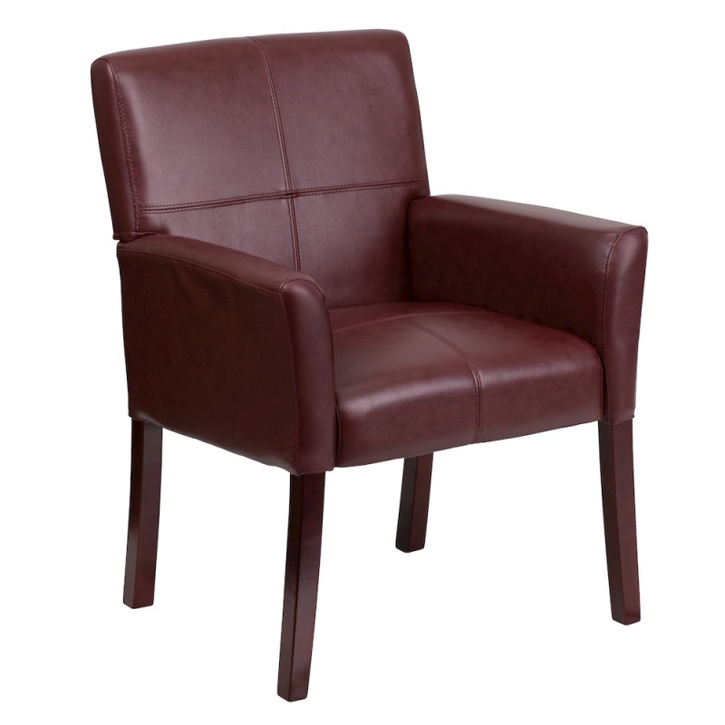 Burgundy LeatherSoft Executive Side Reception Chair With Mahogany Legs