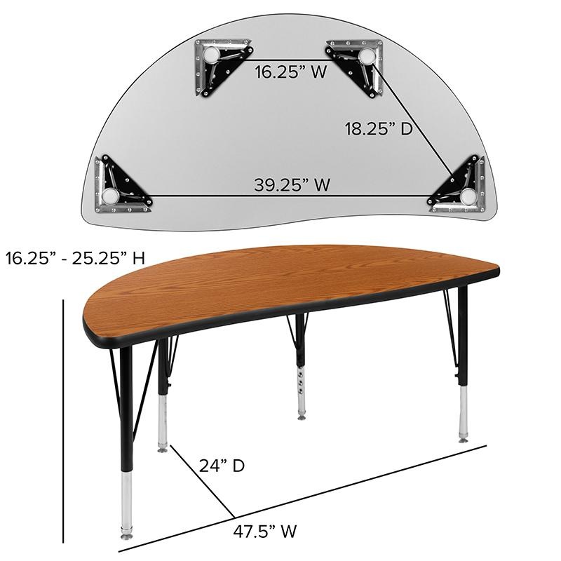 47.5" Half Circle Wave Collaborative Oak Thermal Laminate Activity Table - Height Adjustable Short Legs
