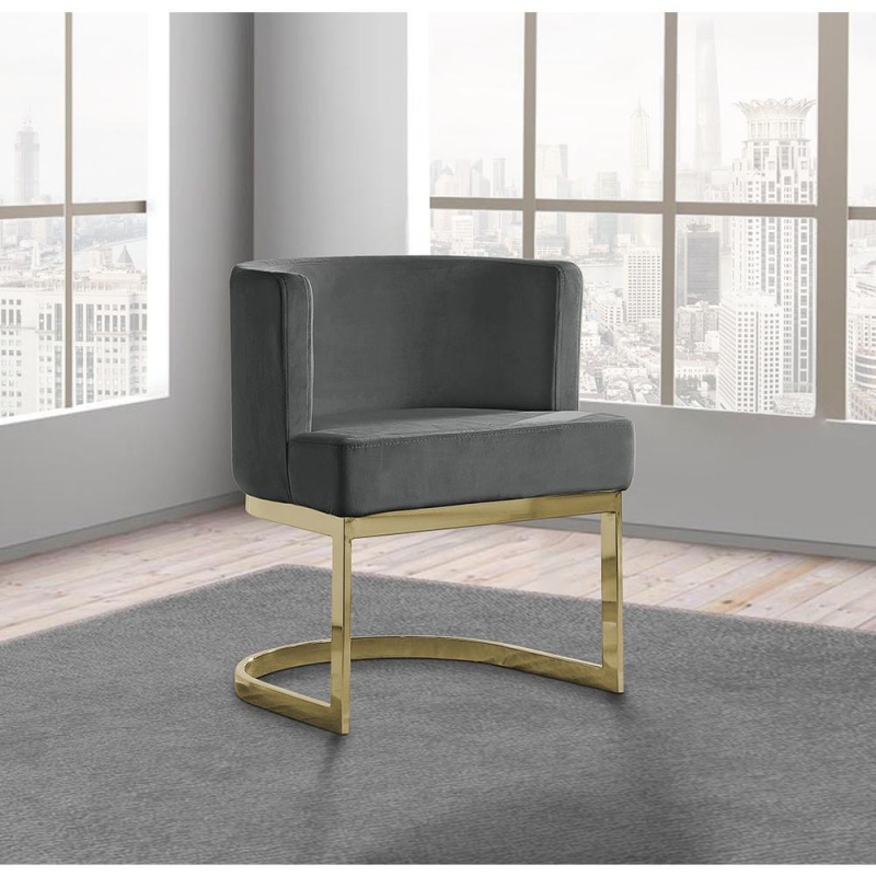 Dark Grey Velvet Side Chair With Gold, Chrome Base - Single