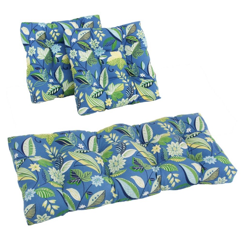 Square Spun Polyester Outdoor Tufted Settee Cushions (Set of 3)