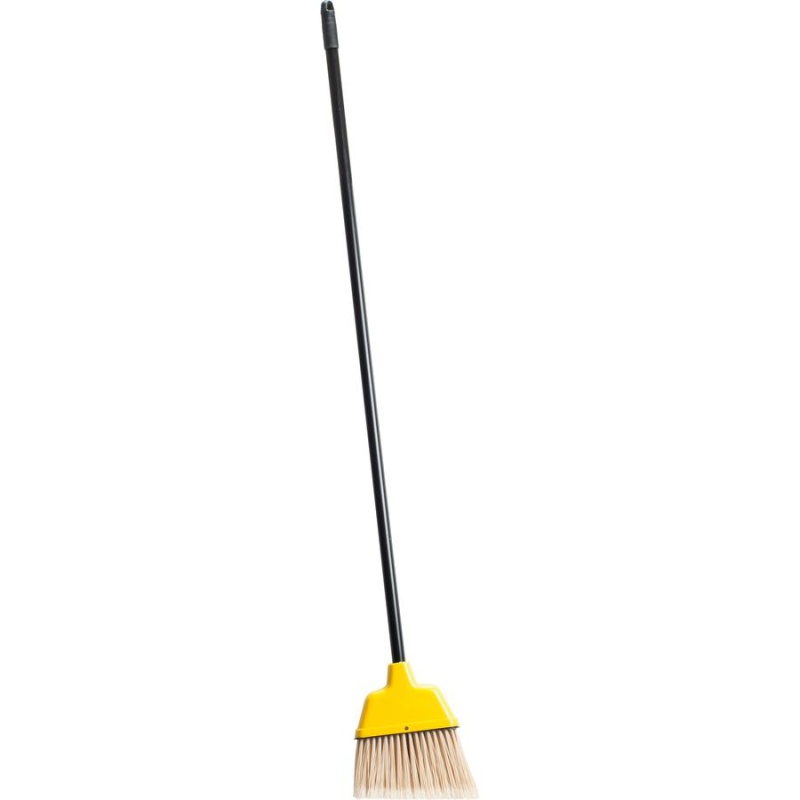 Genuine Joe Angle Broom, 1 Each, Yellow - Polyvinyl Chloride (Pvc) Bristle - 47" Handle Length - 54.5" Overall Length - Plastic Handle - 1 Each - Yellow