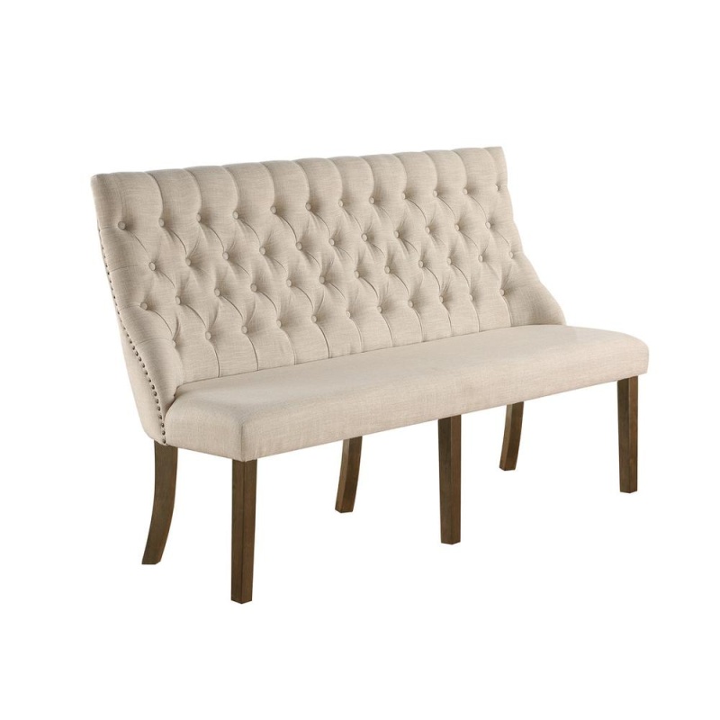 Beige Linen Side Bench