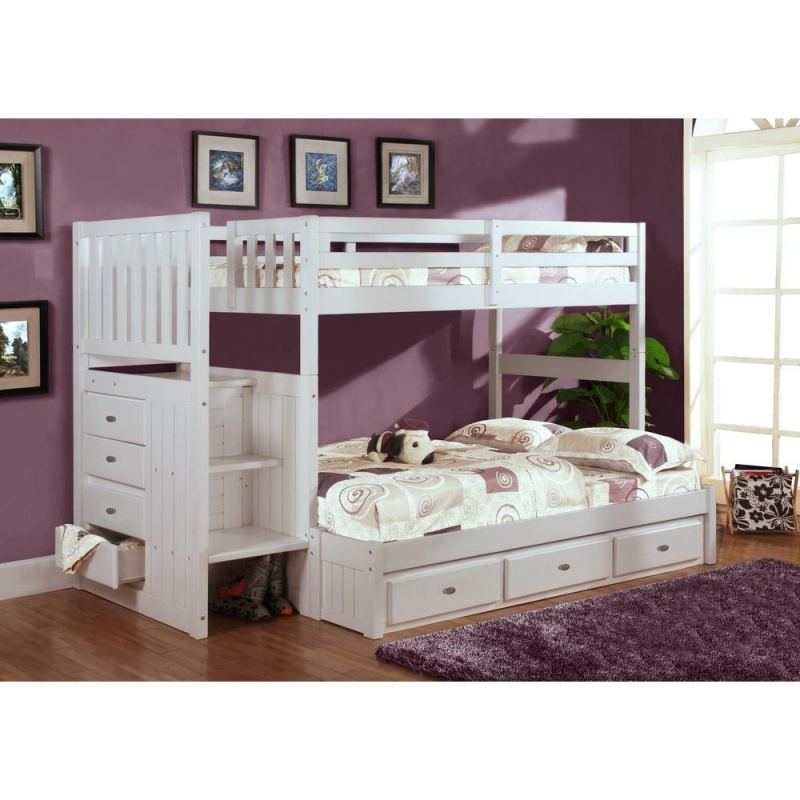 Os Home And Office Furniture Model Solid Pine Mission Staircase Twin Over Full Bunk Bed With Seven Drawers In Casual White
