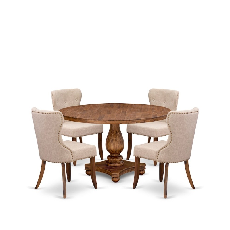 5-Pc Kitchen Table Set with Pedestal Wooden Table