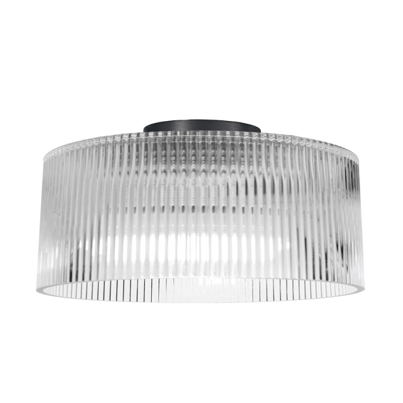 1 Light Flush Mount in Matte Black with Fluted Glass