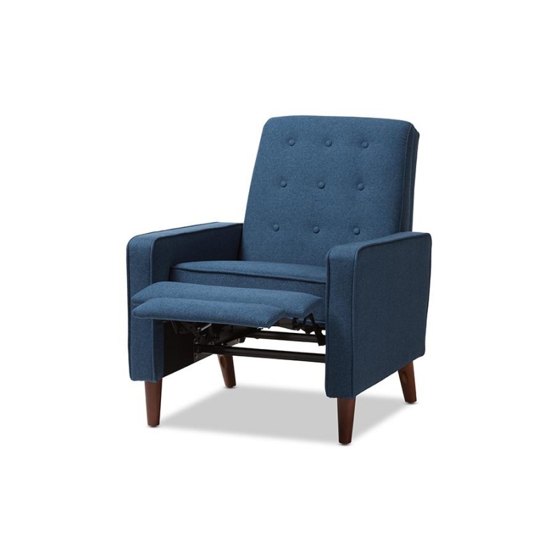 Mathias Mid-Century Modern Blue Fabric Upholstered Lounge Chair