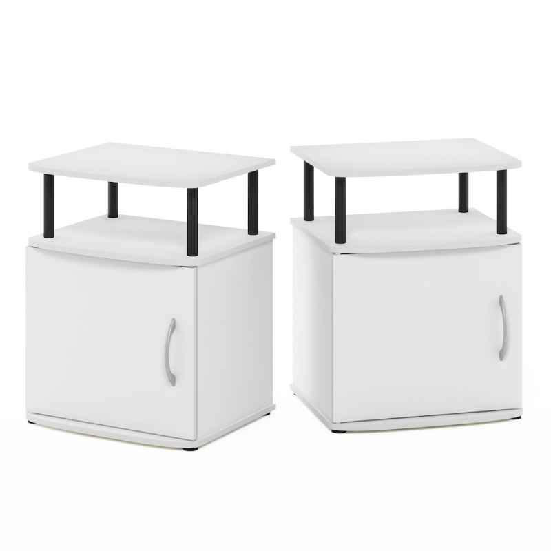 Jaya White Side Table Set of 2 with Open Shelves and Door Cabinet