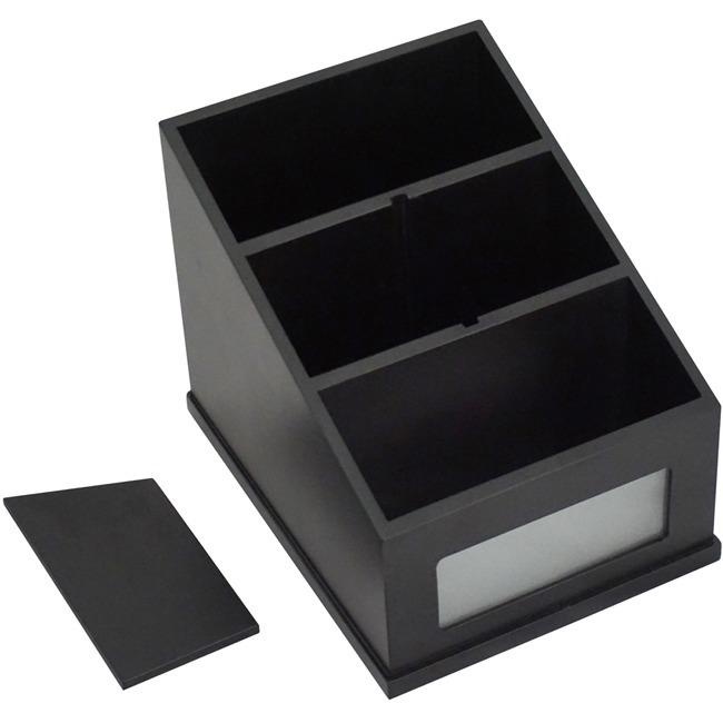 Victor Midnight Black Multi-Use Storage Caddy With Adjustable Compartment - 4 Compartment(S) - 6.50" - 4.9" Height X 4.6" Width - Desktop - Non-Slip Feet - Rubber, Frosted Glass, Wood - 1 Each